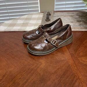 Airwalk Brown Leather Mary Jane Loafers with Buckle